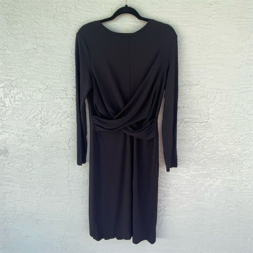Ann Taylor Women's Black Twist-Front Midi Dress Size 10 Long Sleeve